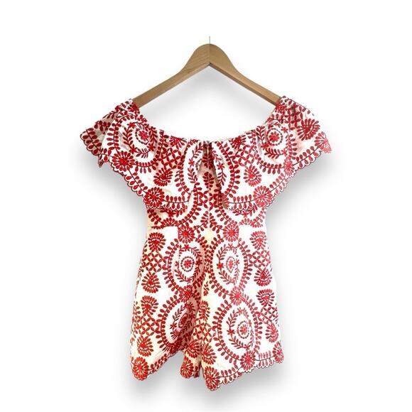 ENTRO Orange floral embroidered Romper Shorts with on/off neckline SZ 4 - Picture 8 of 9